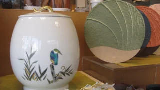 かわせみ絵の水指と硝子の平茶盌 | 竹田屋漆器店 ― 愛知県岡崎市連尺通